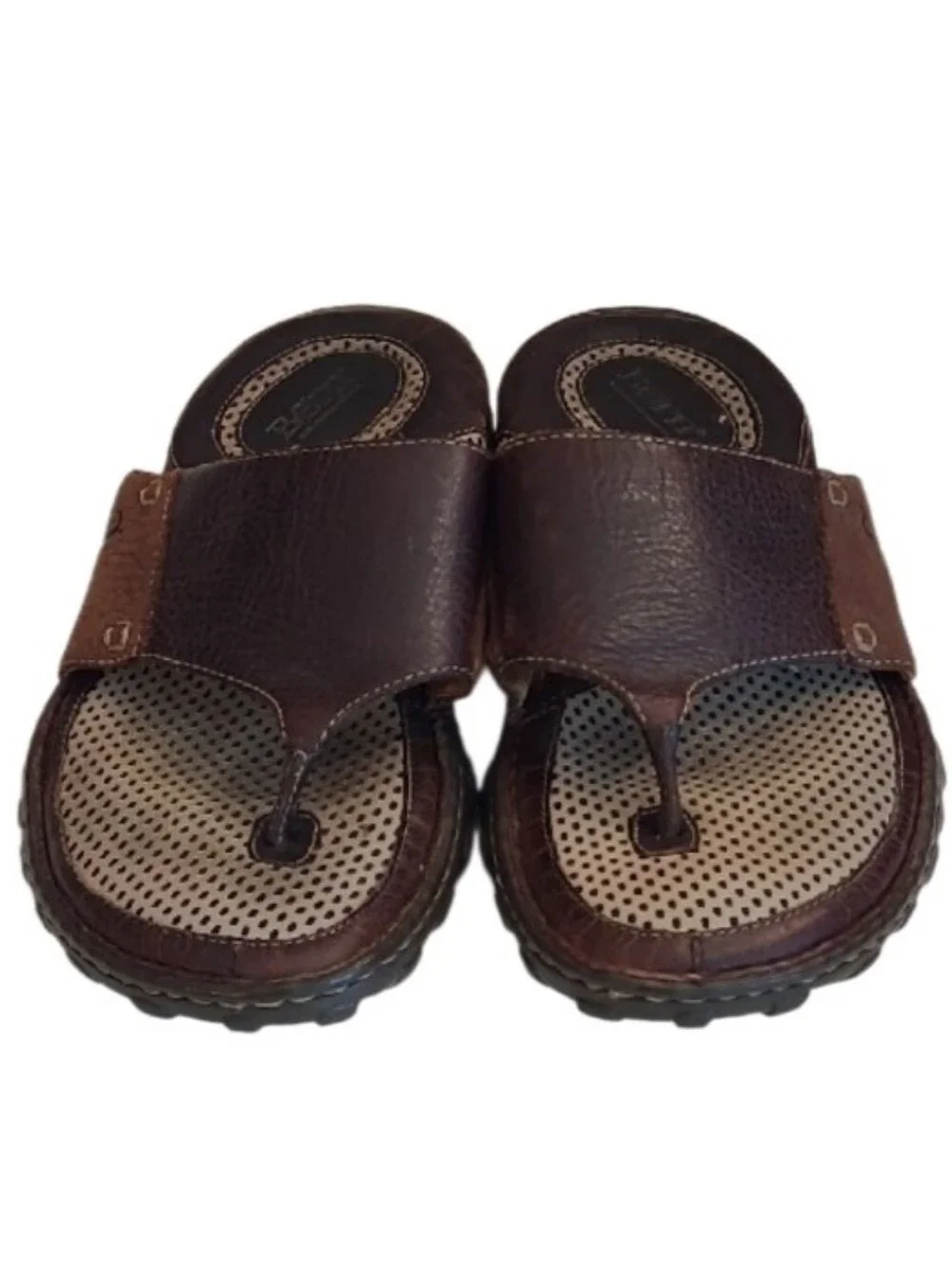 Born Pebbled Leather Slide On Sandals Perforated Footbed Rubber Traction Sole